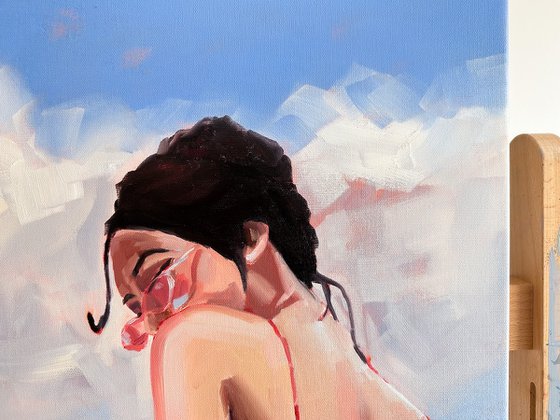 Girl in Pink Gasses - Female Portrait Summer Mood Painting