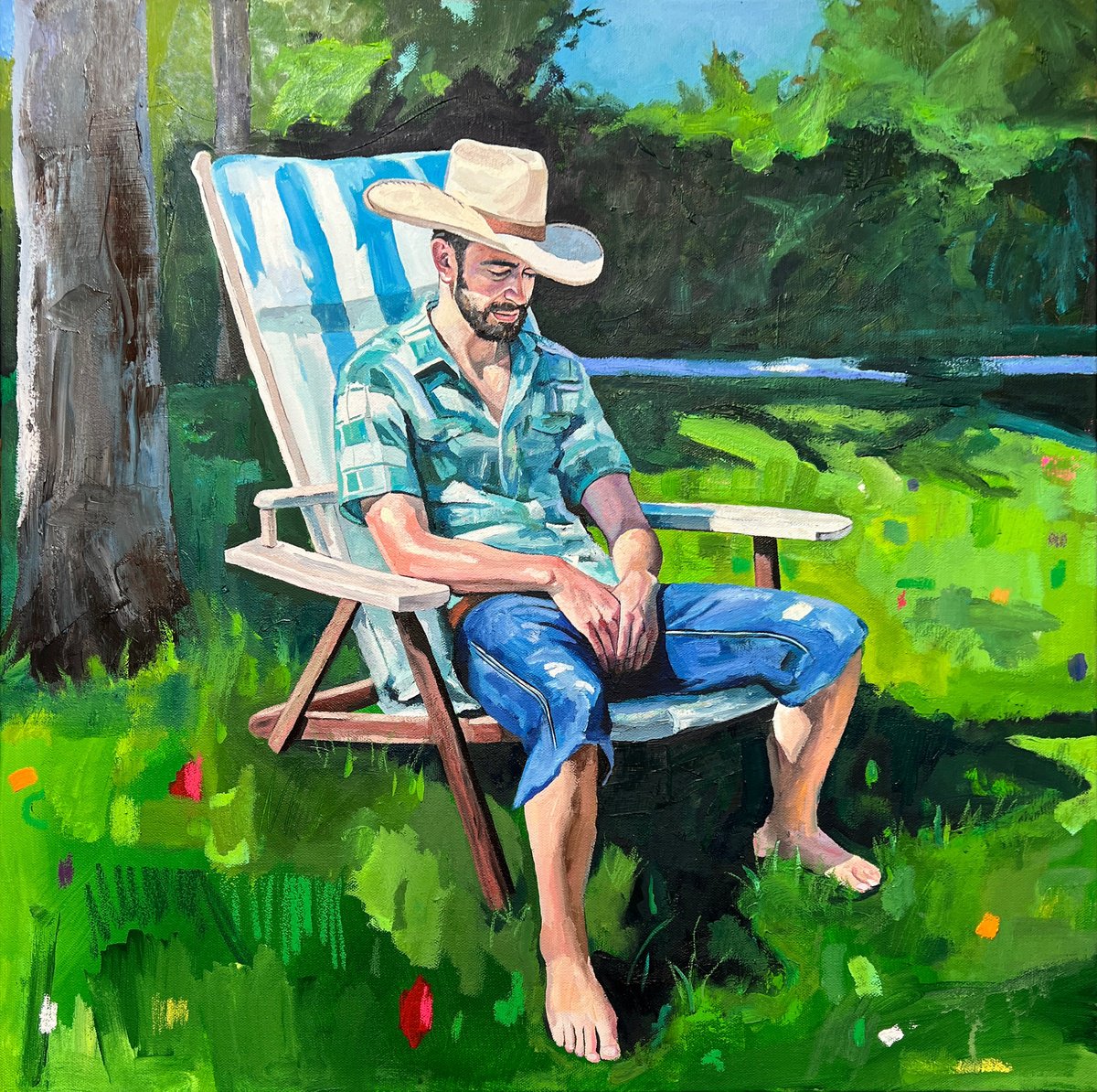 Impressionistic Portrait Oil Painting By Jonathan Mcafee, 24 X 24, Grassland Reverie, Original Artwork
