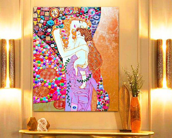 Mother and child (Klimt inspired). Natural precious stones & mosaic