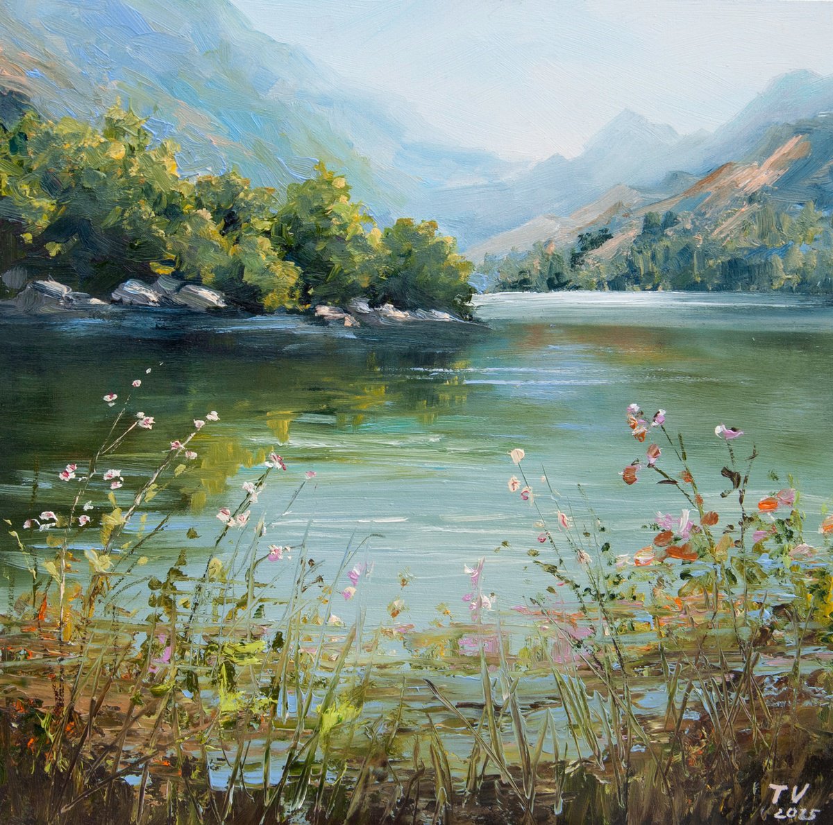 Impressionistic Landscape Oil Painting By Tetiana Vysochynska, 8 X 8", River Landscape., Original Artwork