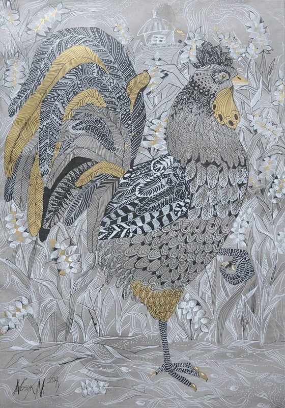 Rooster big graphic grey