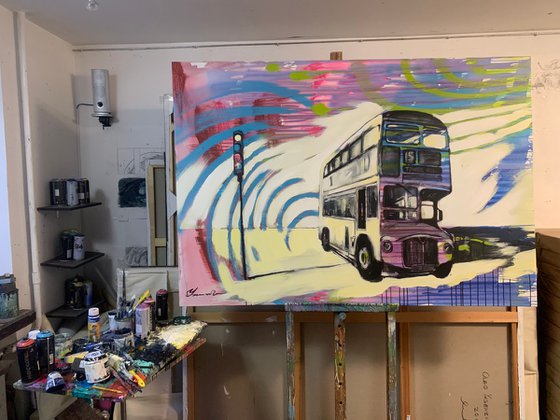 XXXL Big painting - "Red bus" - London - Bus - Street - City - Great Britain