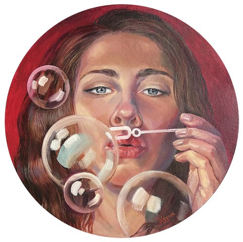 Portrait of a girl with bubbles. Beautiful words. by Natalia Veyner