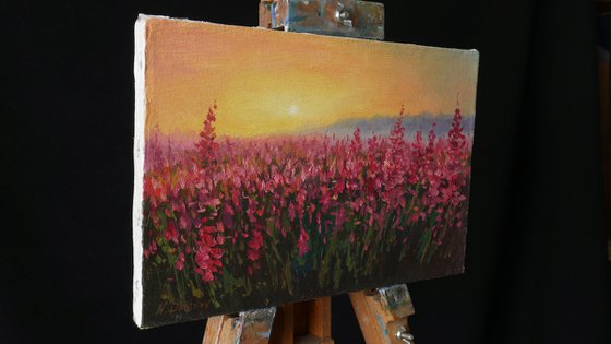 The Sunny Fireweed Field - original summer landscape painting