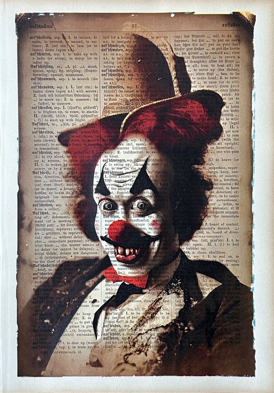 Clown Daffy - Collage Art on Dictionary Vintage Book Page