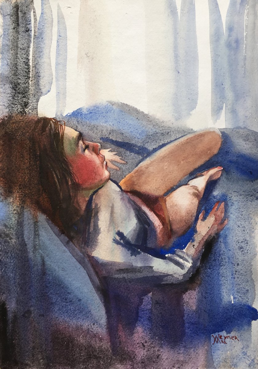 Sleeping girl. Woman portrait, sketch by Natalia Veyner