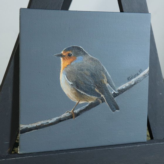 Robin at Night Time Painting Framed and Ready to Hang