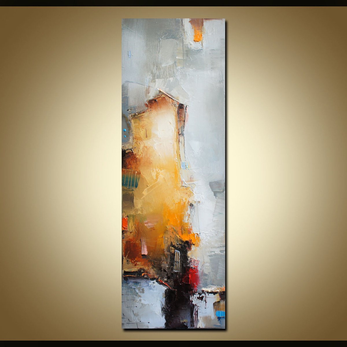 Abstract Cityscapes Oil Painting By Stanislav Lazarov, 8 X 24", Fog Castles, Original Artwork