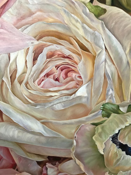 Author's oil painting with flowers "Roses" 90 * 50 cm