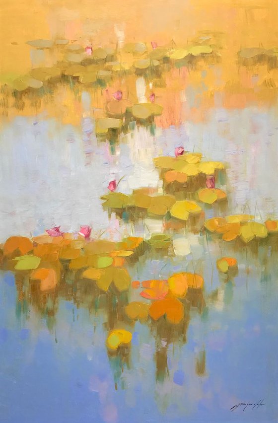 Waterlilies, Original oil Painting, Large Size, Handmade artwork, One of a Kind