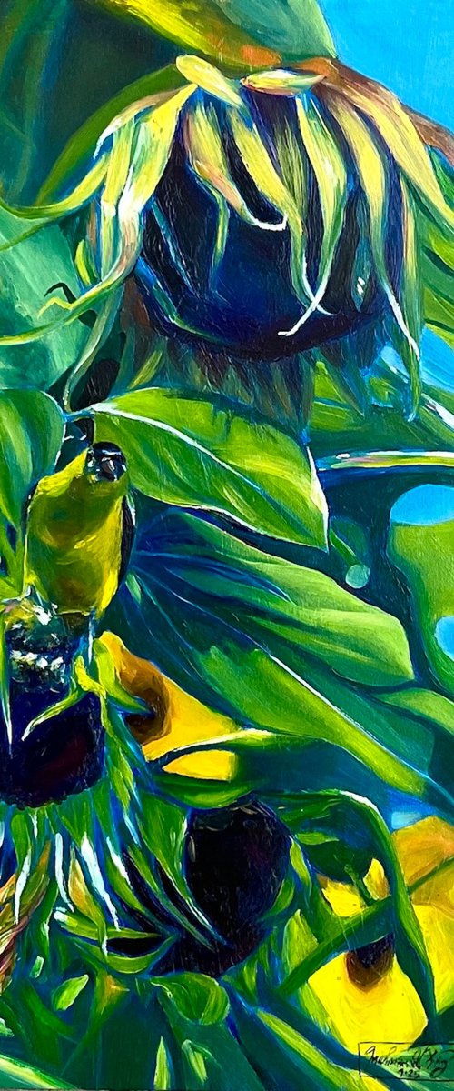 Bird In Sunflowers by Amani Muhammad