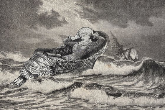 Storm on the ocean sailing ship