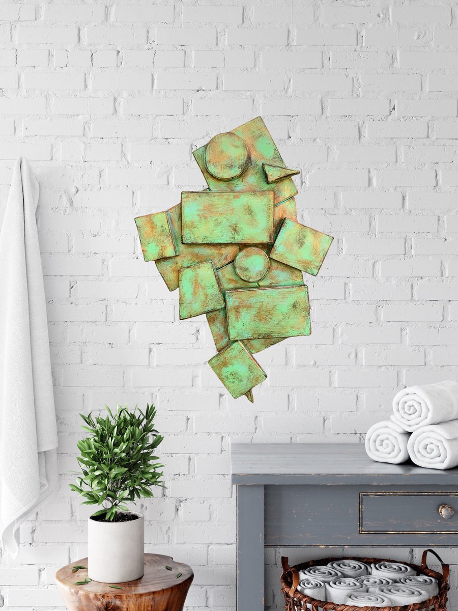 Urban And Pop Abstract Wood Sculpture By Veronica Vilsan, 17 X 24", 62X43Cm, "Unity 7" Geometric Street Pop Art Wall Decor, Artfinder