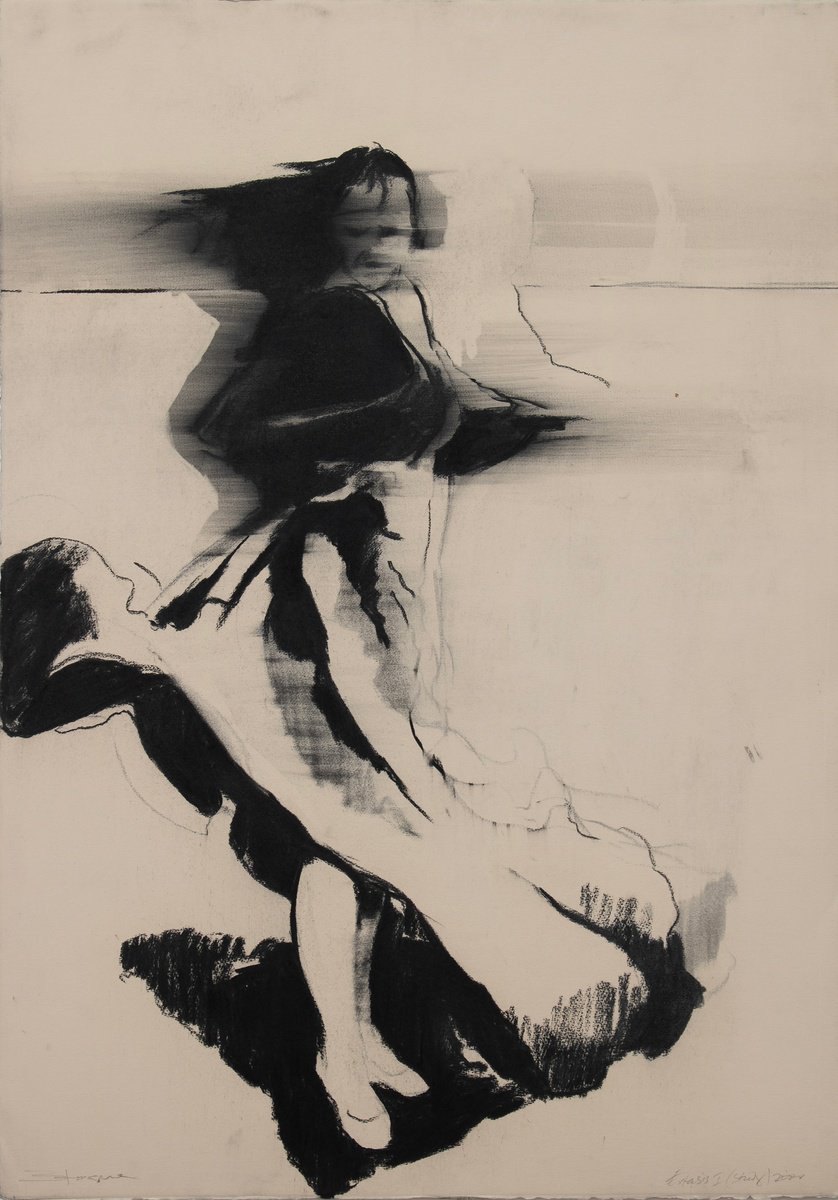 Expressive Portrait Charcoal Drawing By Zil Hoque, 25 X 36", Extasis (Study 1), Original Artwork