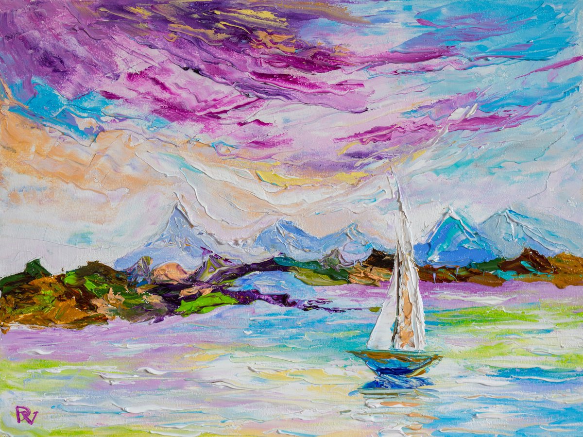 Impressionistic Landscape Oil Painting By Vladyslav Durniev, 16 X 12", Sailing In Colorful Lands, Original Artwork