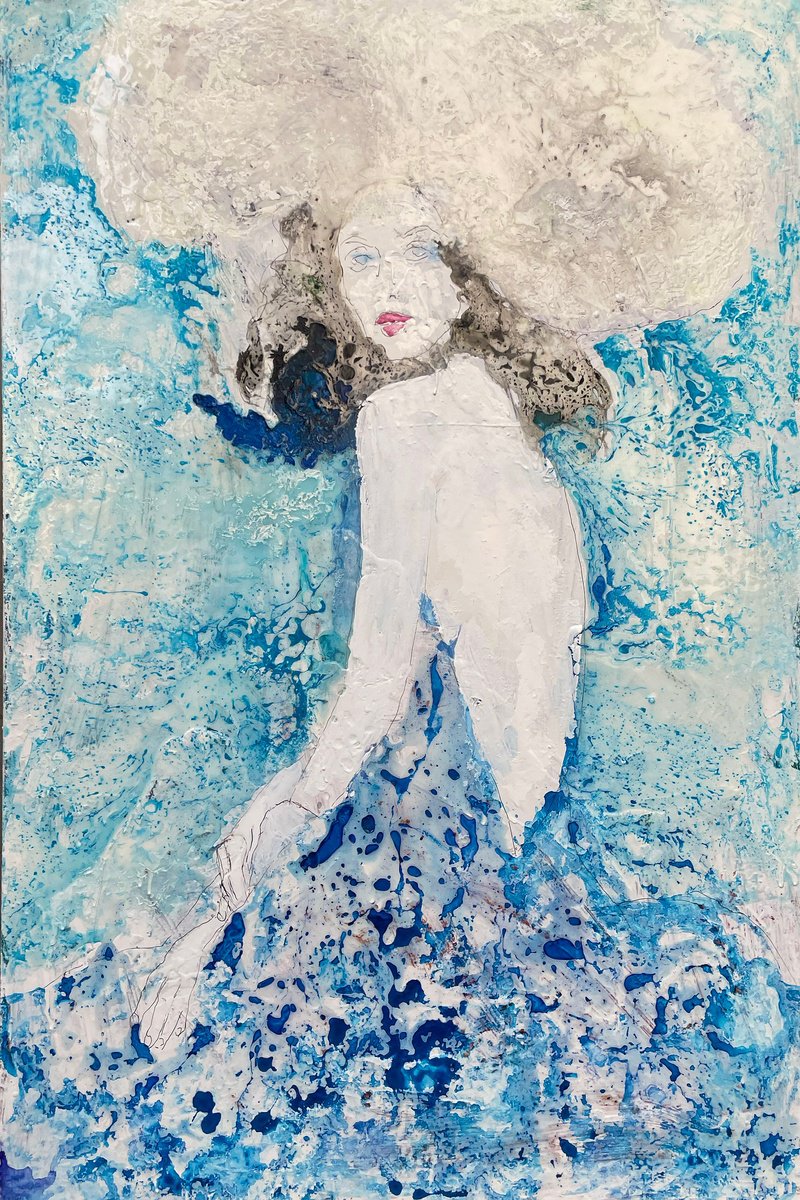 Expressive Portrait Acrylic Painting By Giusy Lauriola, 31 X 47, Donna Nuvola, Original Artwork