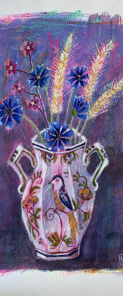 Little Delft Vase and Wildflowers by Nina Shilling