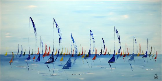 Happy Summer  - XXL  Abstract- Colourfull Sailboat Painting- Large Acrylic Art Canvas Wall Art Ready to hang