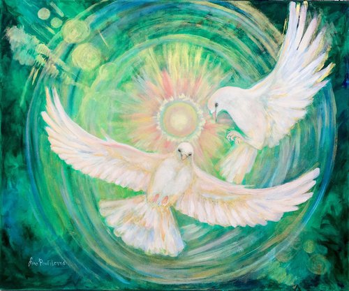 Doves - original birds-doves oil art painting on stretched canvas by Nino Ponditerra