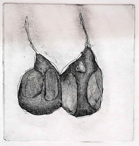 TWO PEARS hand printed etching framed, ready to hang