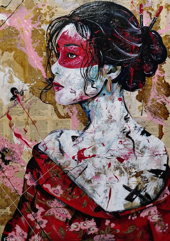 Cherry Yua 140cm x 100cm Geisha Textured Abstract Realism Art