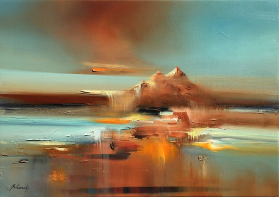 By Your Side - 50 x 70 cm abstract landscape oil painting in soft tones