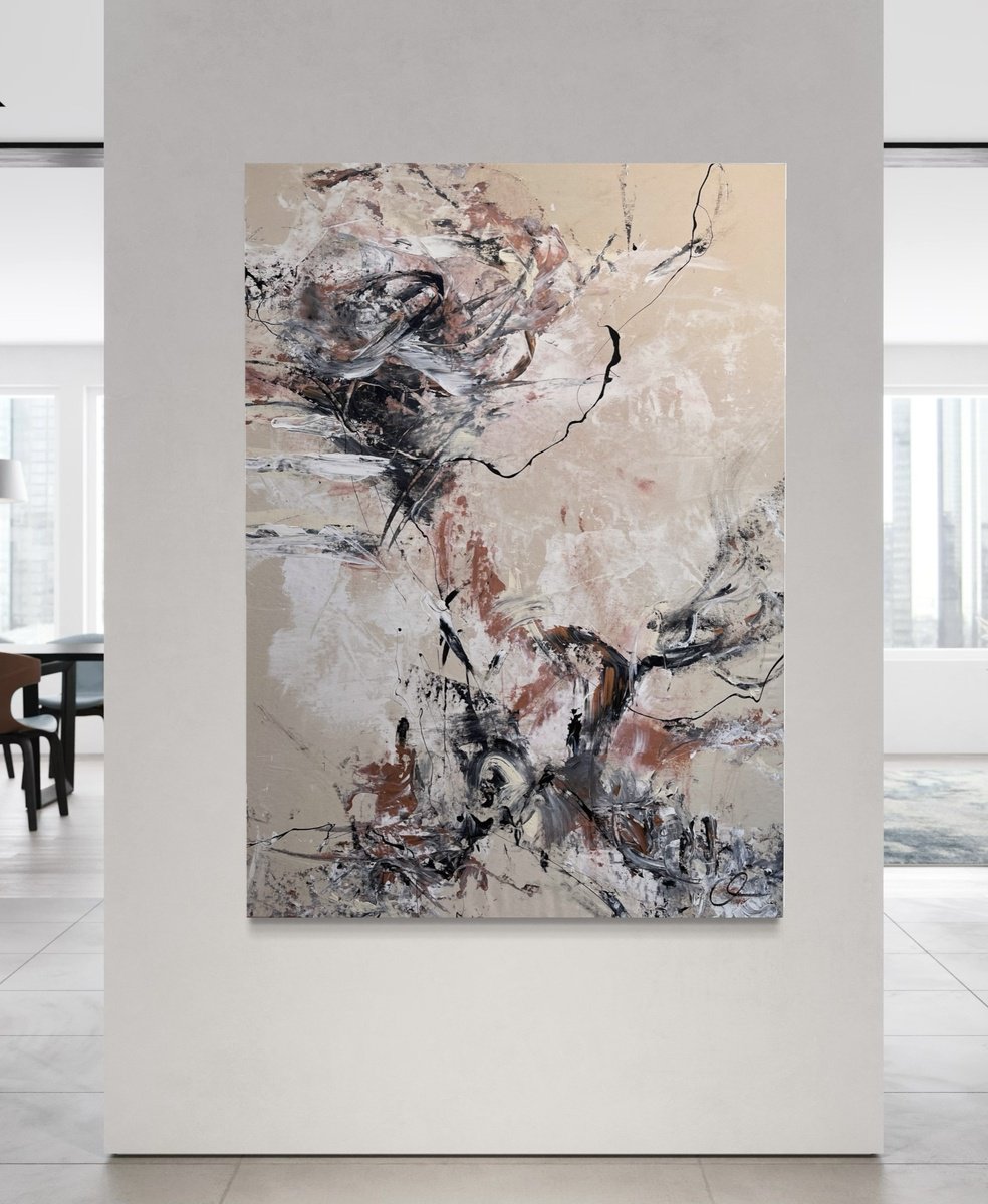 Expressive Abstract Acrylic Painting By Maria Bevilacqua-Fischer, 39 X 55", All Is Connected No. 10, Original Artwork