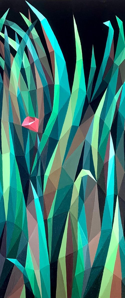 SMALL POPPY IN LARGE GRASS by Maria Tuzhilkina