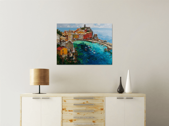 Vernazza Cinque Terre iItaly - Original impasto landscape painting textured Oil painting Italy wall art