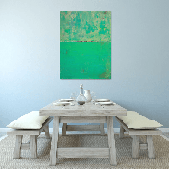 Teal Aqua Green Abstract with Red Lines