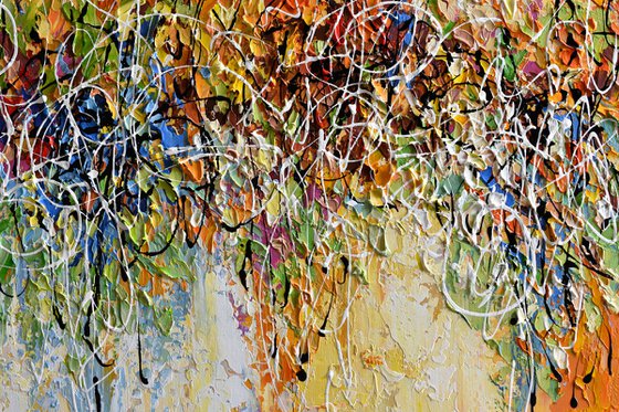 Fall Music - Abstract Painting on Canvas, Yellow, Orange, Blue Textured Artwork