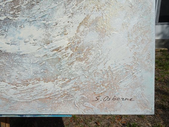 DANCING ON THE EDGE. Large Abstract Beige Textured Painting Modern Art with Heavy Texture. Abstract Landscape Contemporary Seascape Artwork for Livingroom