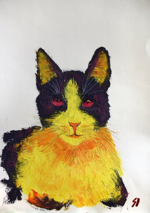 Colorful Cat, III / ORIGINAL OIL PAINTING by Salana Art Gallery