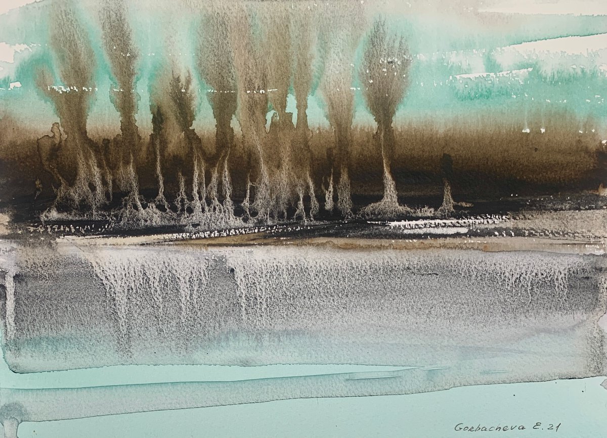 Impressionistic Landscape Watercolour By Eugenia Gorbacheva, 12 X 8, Abstraction. Trees. #3, Original Artwork