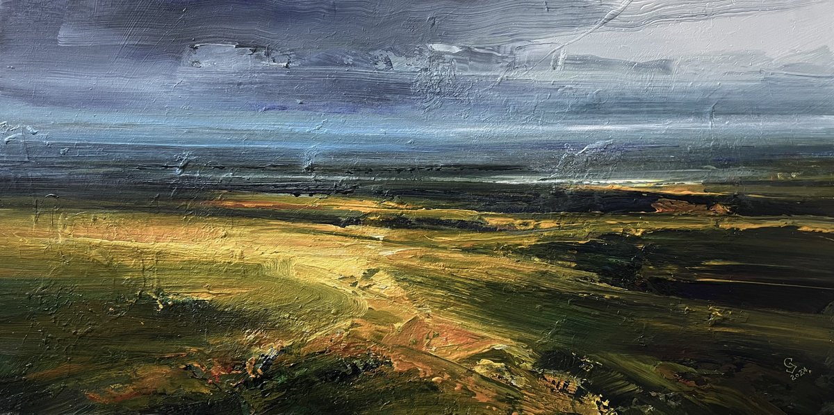 Abstract Landscape Oil Painting By Ivan Grozdanovski, 30 X 16, Agartha - The Last Refuge, Original Artwork