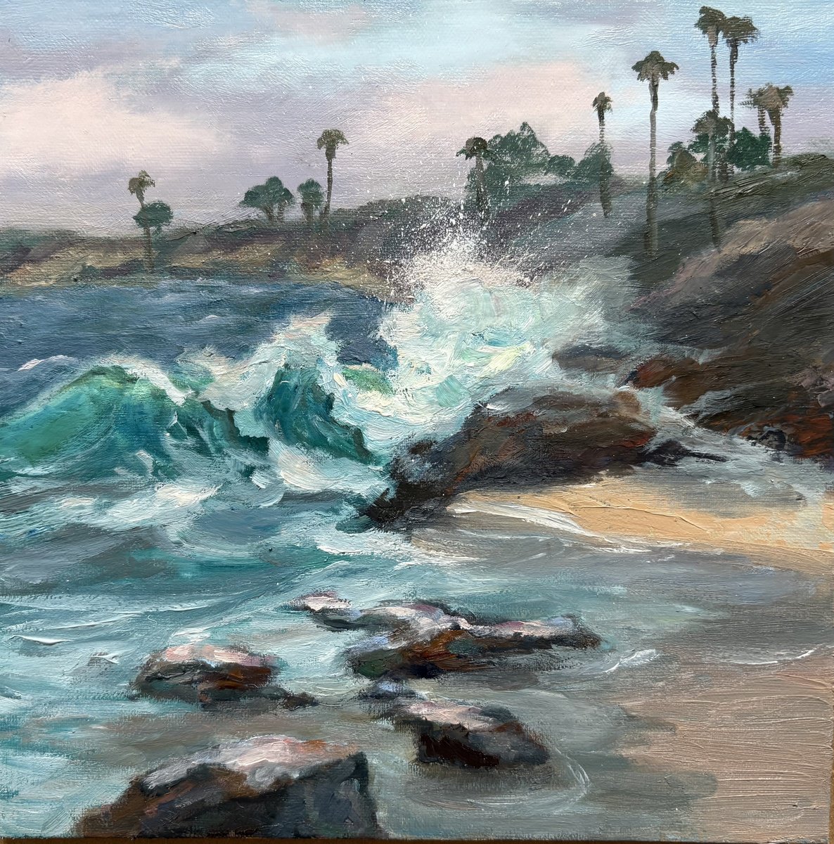 Impressionistic Landscape Oil Painting By Grace Diehl, 8 X 8, Echos Of The Sea, Original Artwork