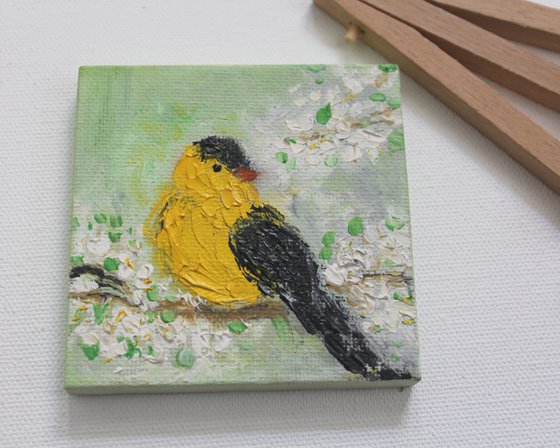 Goldfinch - bird art - oil painting on canvas - palette knife - impressionistic - gift art