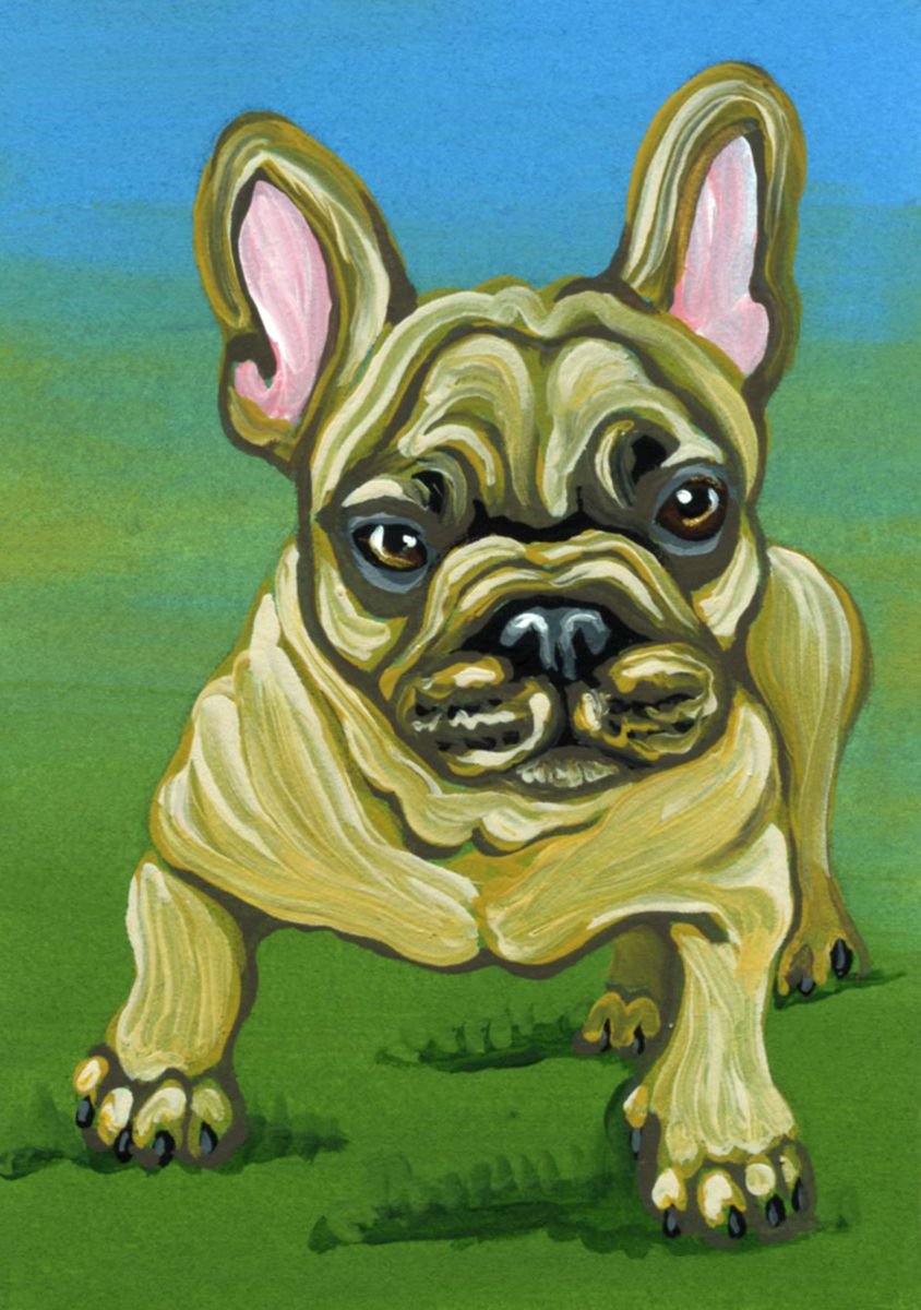 ACEO ATC Original Painting French Bulldog Pet Dog Art-Carla Smale by carla smale
