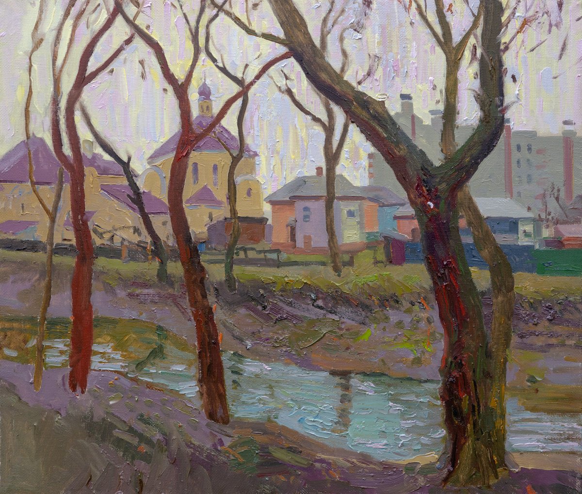 Impressionistic Landscape Oil Painting By Victor Onyshchenko, 28 X 24", Near Stryzhen River, Original Artwork