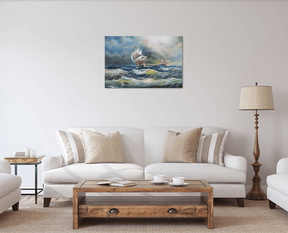 Restless sea (60x90cm, oil painting)