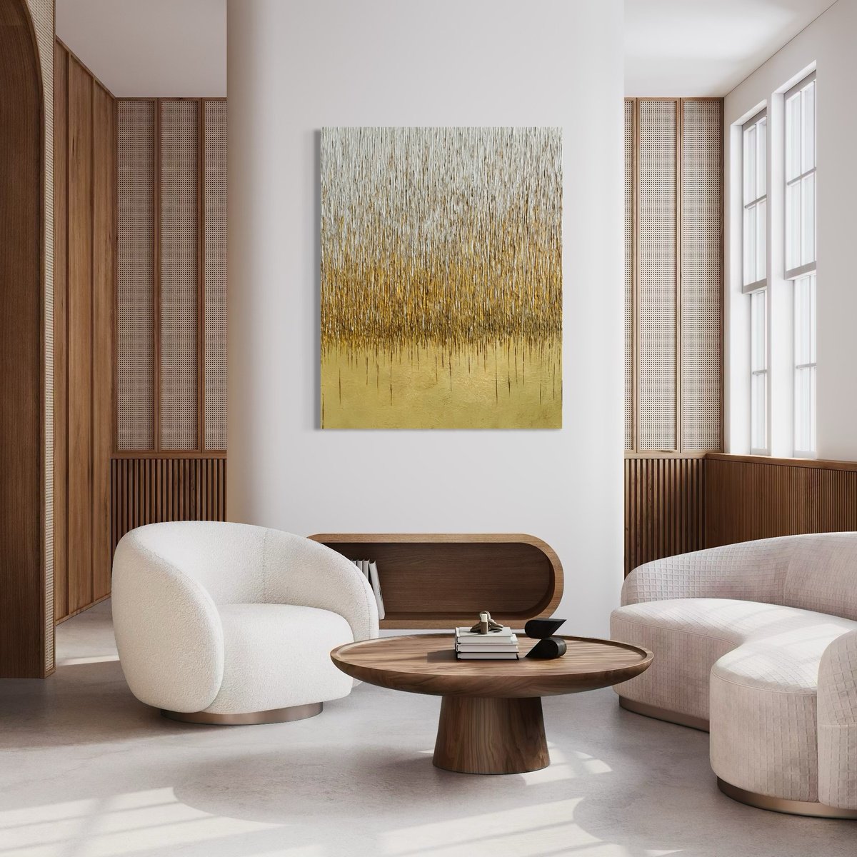 Abstract Acrylic Painting By Daniela Pasqualini, 48 X 60, Golden Rain, Original Artwork