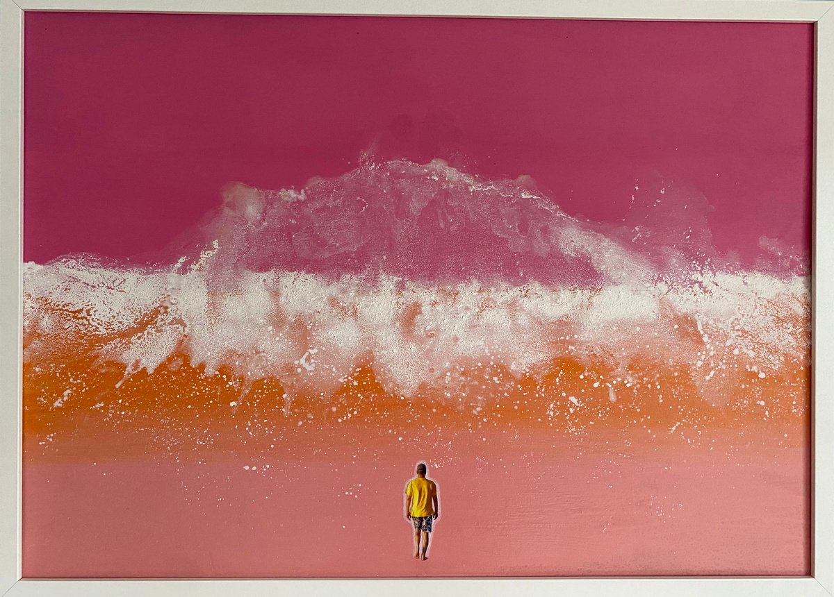 Surrealistic Landscape Painting By Stefano Pallara, 28 X 20", Kicking A Habit N.3, Original Artwork