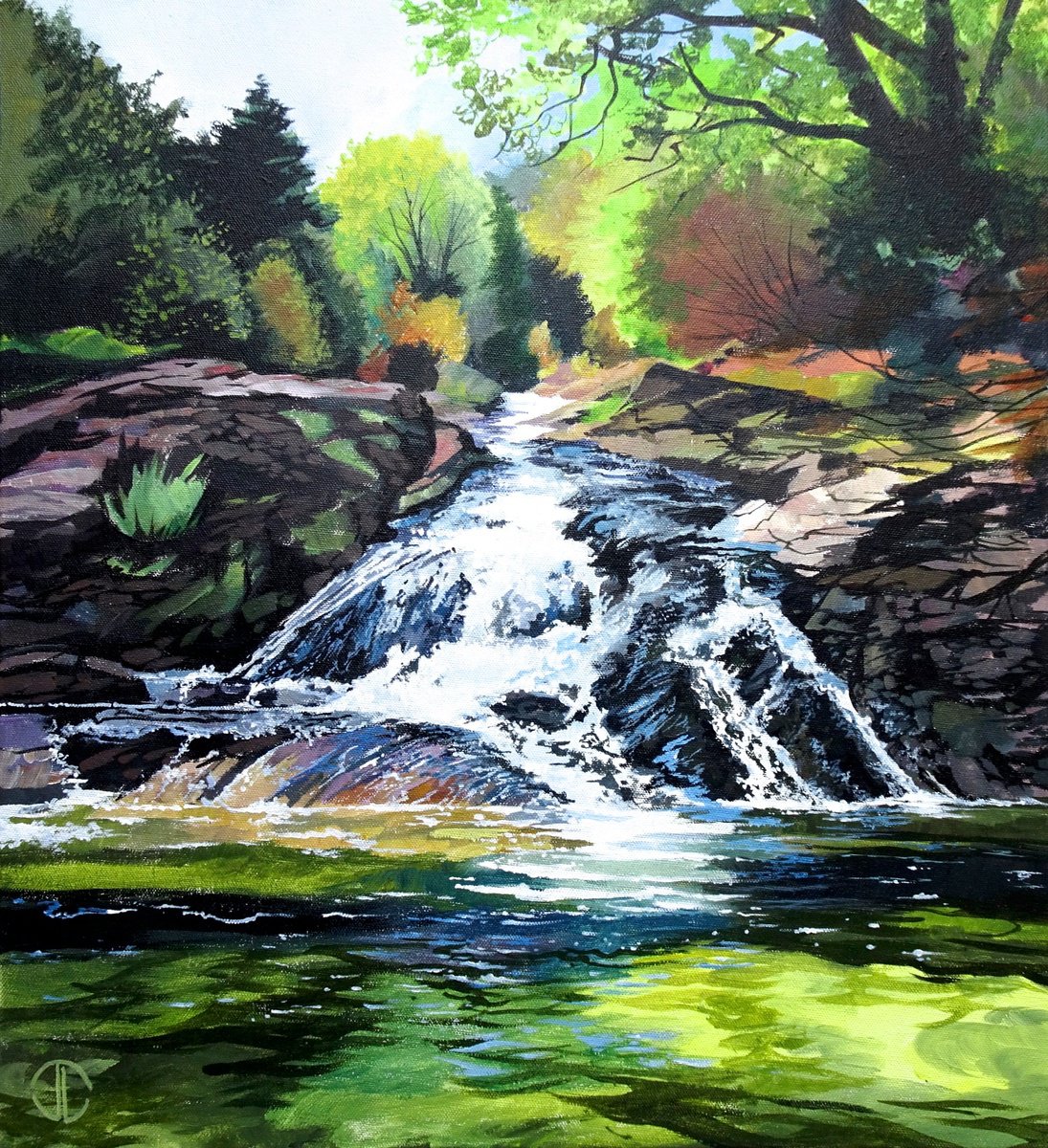 Impressionistic Landscape Acrylic Painting By Joseph Lynch, 20 X 22, Glen River Mourne Mountains, Original Artwork