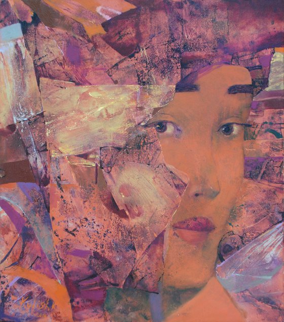 Purple canvas art, woman artwork