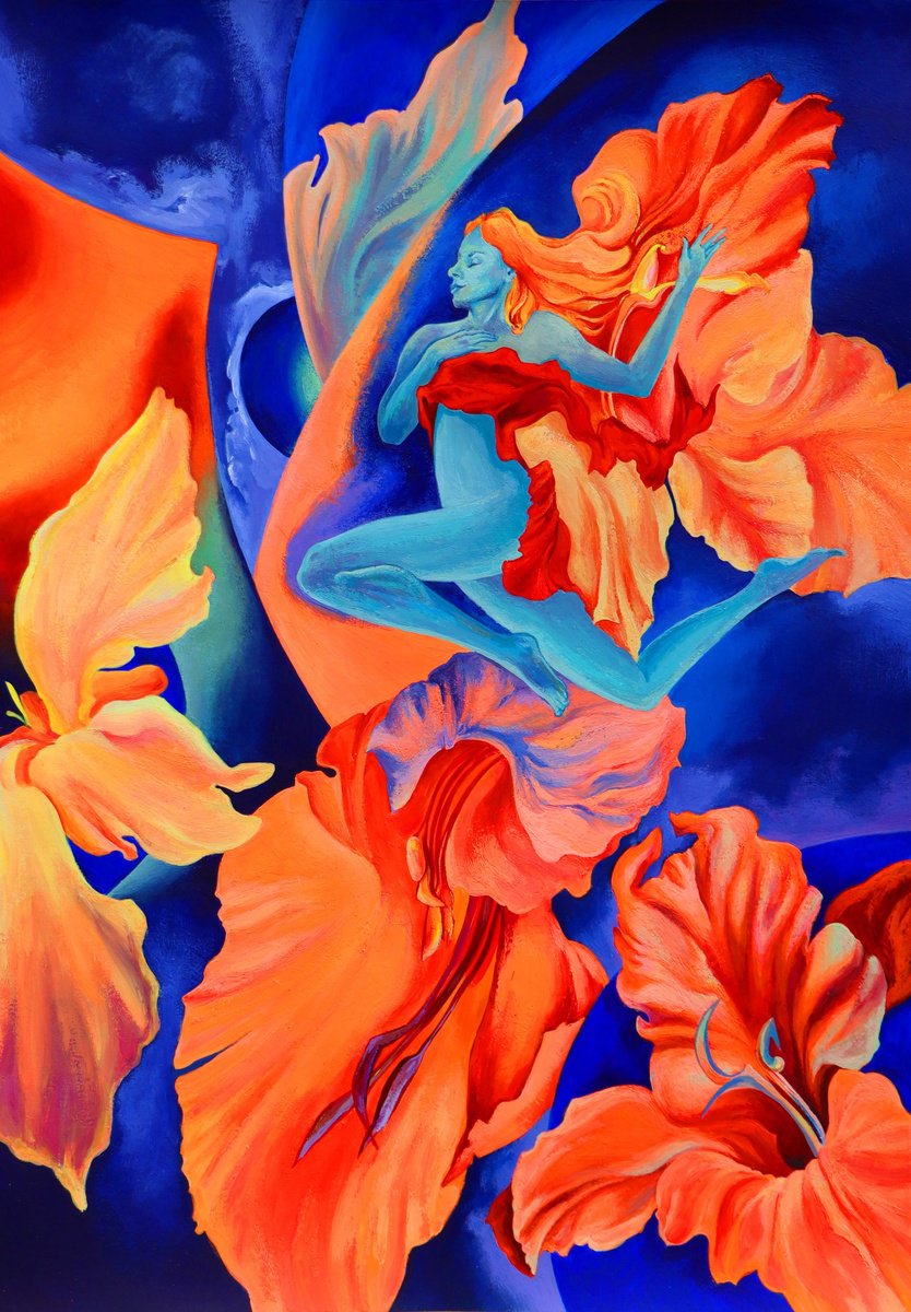 Expressive Portrait Acrylic Painting By Tetiana Borys, 12 X 17", Fantastic Woman, Original Artwork