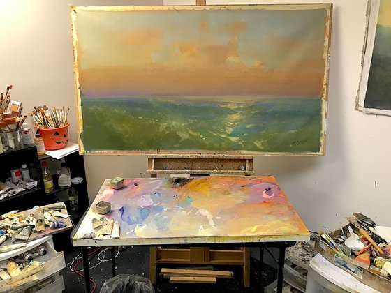 Sunset, Original oil painting, Handmade artwork, Large size, One of a kind Signed