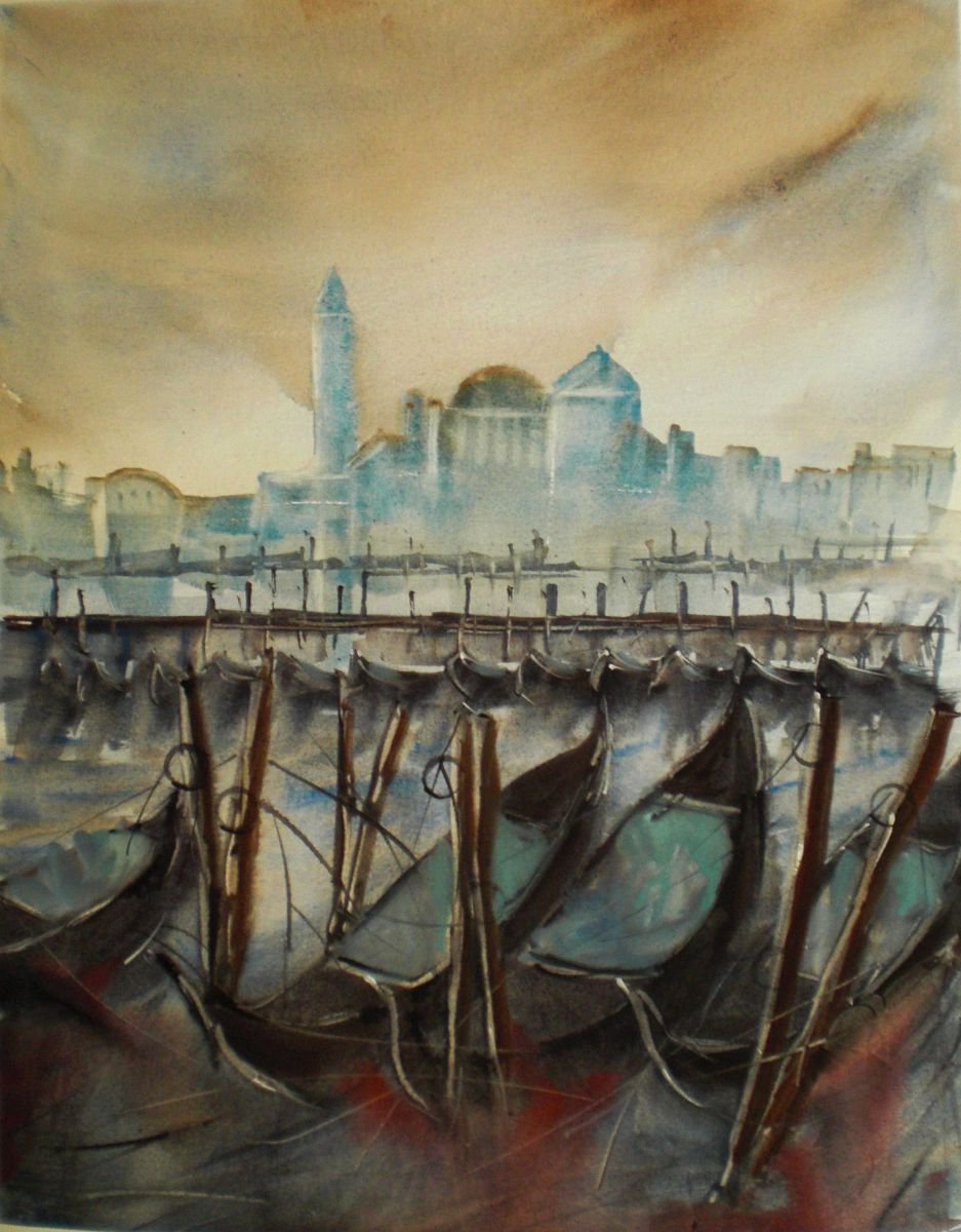 Expressive Cityscapes Watercolour By Giorgio Gosti, 14 X 18, Venice 3, Original Artwork
