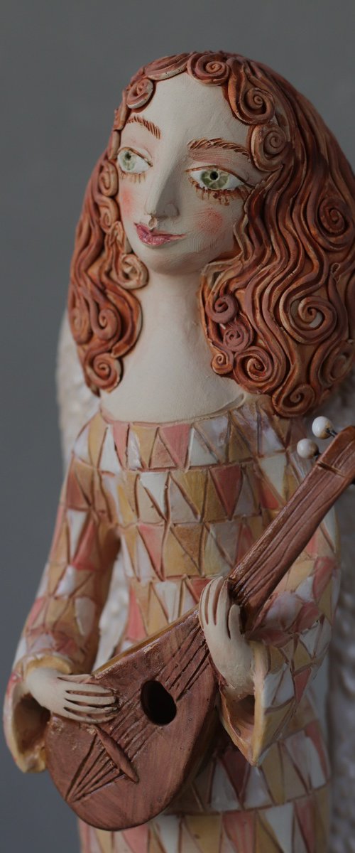 Angel with a Mandolin. Ceramic OOAK sculpture. by Elya Yalonetski