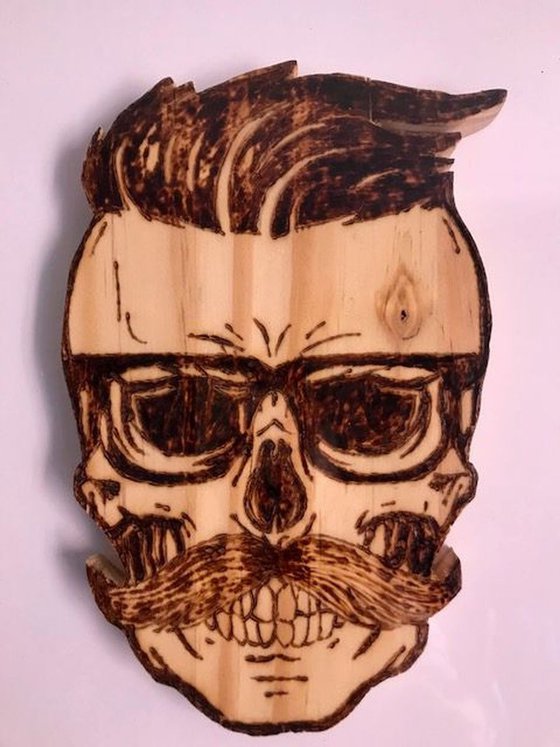 Hipster skull 2 - pyrography art