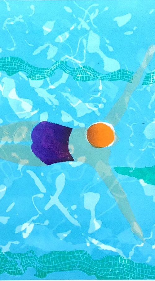 Breaststroke in the Pool (mauve) by Drusilla  Cole